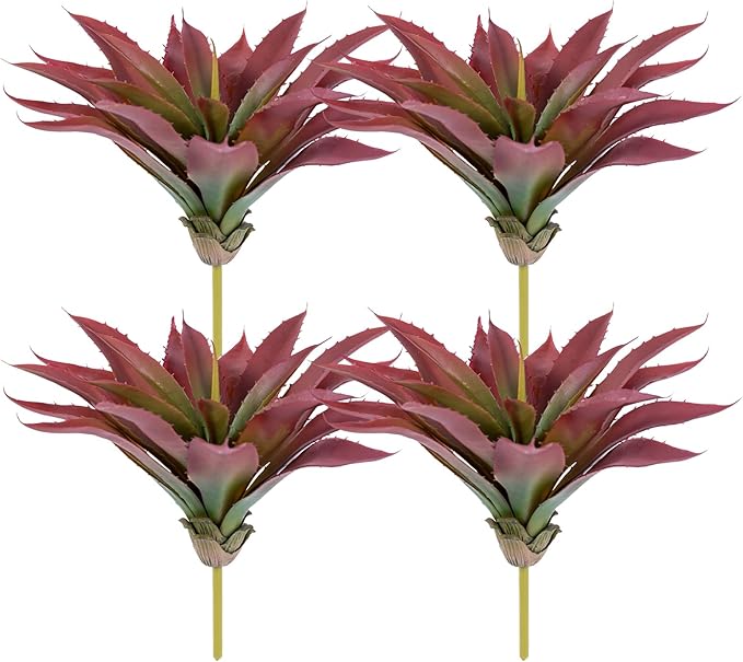 Veryhome Succulents Plants Artificial Aloe Plant, 12.5Inch Large Faux Succulents Unpotted, Premium Crafting DIY Greenery Decor for Indoor & Outdoor(4Pcs-Red)
