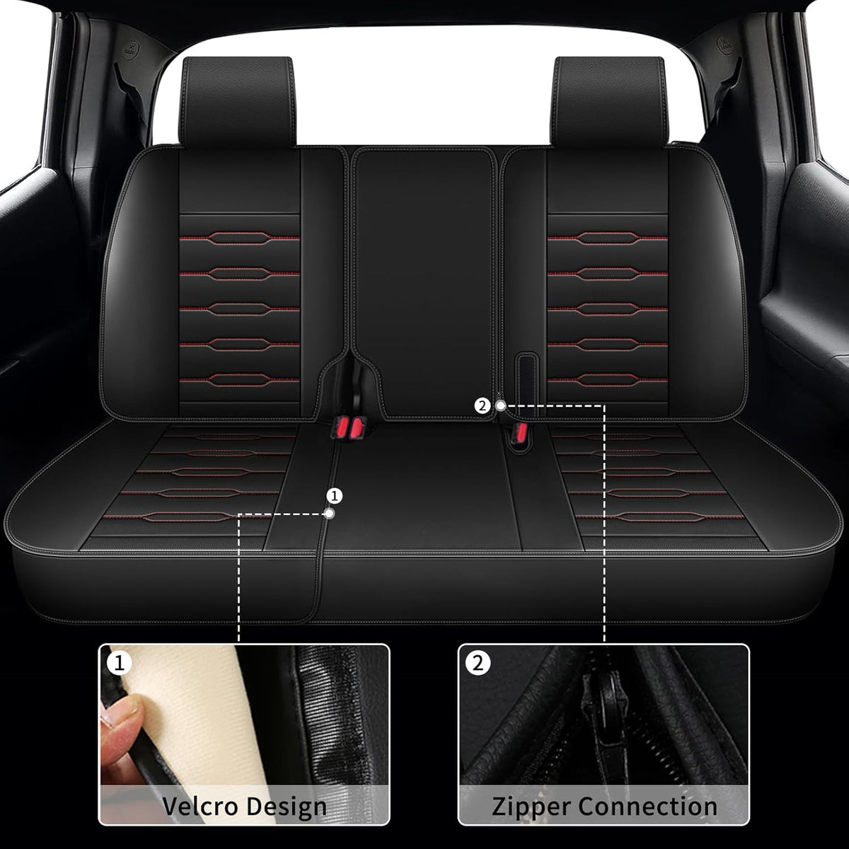 Seat Covers Fit for Honda Ridgeline 2006-2024 2025: Crew Cab 5 Seats Car Seat Covers Faux Leather Truck Pickup Seat Cushion Protector - Front Seats with Armrests(Full Set, Redline)