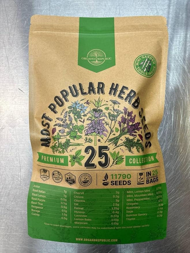 25 Most Popular Herb Seeds Variety Pack - 11,700 Non-GMO Heirloom Seeds for Planting Herbs in Individual Seed Packets for Hydroponic, Indoor & Outdoor Gardening