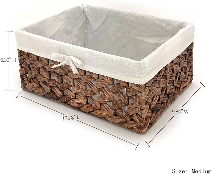 Rectangular Woven Seagrass Storage Bins with Handle,Kingwillow. (water hyacinth, Medium)