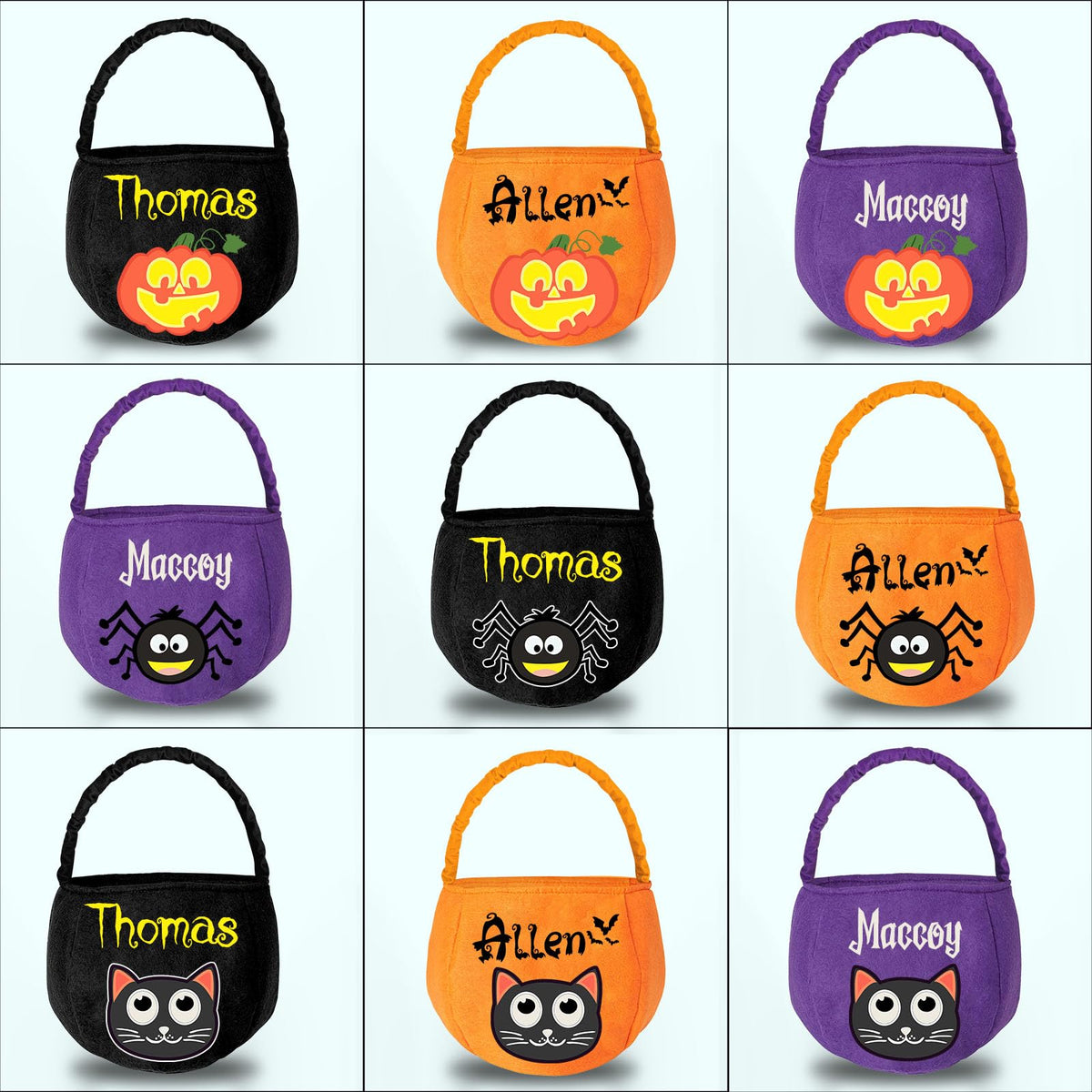 PFTPOW Personalized Halloween Basket with Name Custom Halloween Trick or Treat Bucket Bag Customized Candy Baskets Gift for Kids Boys Girls Orange