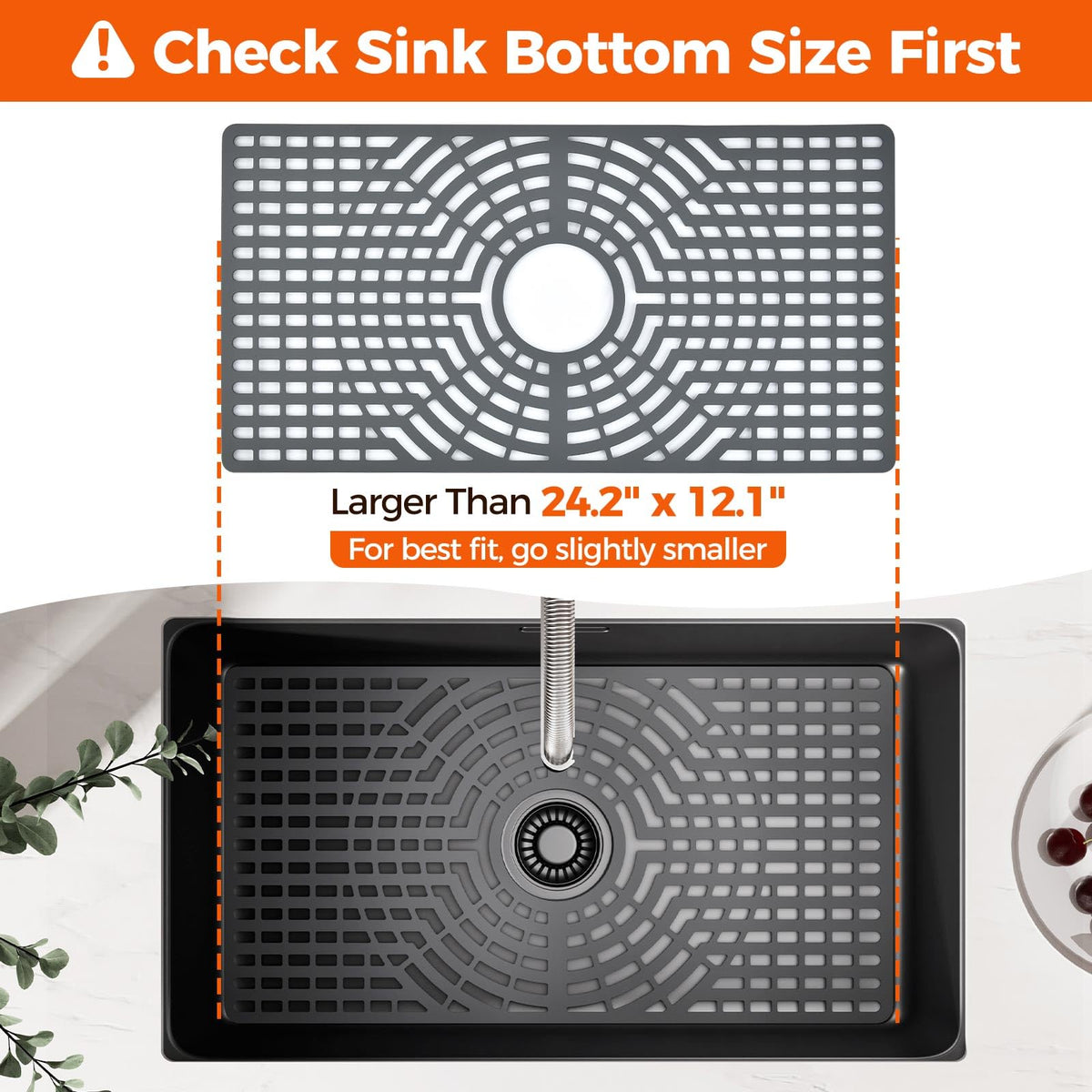 Snuggery Silicone Sink Protector for Kitchen Sink, 24"x12" Center Drain