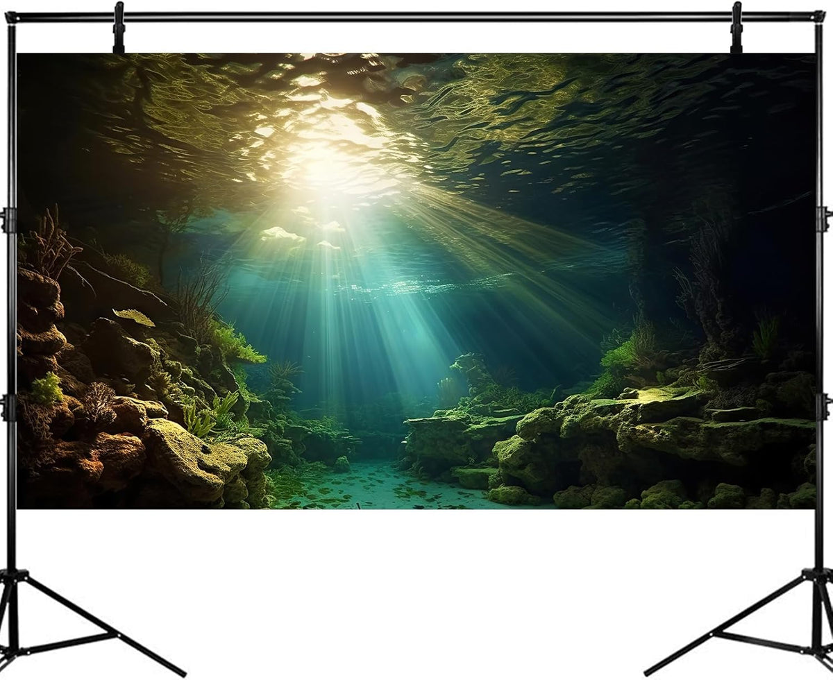 Fish Tank Background Under The Sea Aquarium Background Ocean Floor Sunray Rock Terrarium Backgrounds Coral Reef Aquatic Plants Underwater Cave Aquarium Wallpaper for Fish Tank Decorations 30x18in