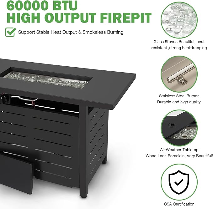 Hykolity 42 Inch Gas Fire Pit Table, 60,000 BTU Propane Pits for Outside with Steel Lid and Waterproof Cover, 2 in 1 Firepit Table Gatherings Parties on Patio Deck Garden Backyard, Black