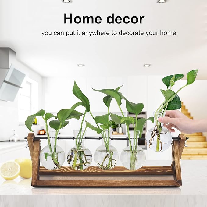 Plant Propagation Station, Propagation Vases for Plants, Unique Gardening Birthday Gifts for Women Plant Lovers Mom Best Friend - 5 Bulb Glass Vases