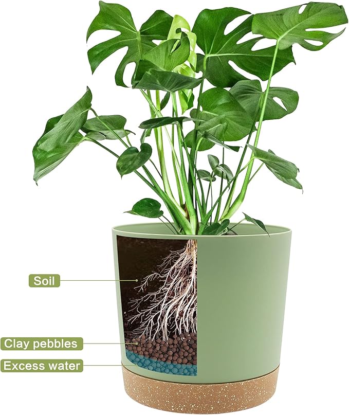QCQHDU 10 inch Plant Pot, 2 Pack Planters for Indoor Plants with Drainage Holes & Saucer, Outdoor Flower Pots Home Garden Modern Decor