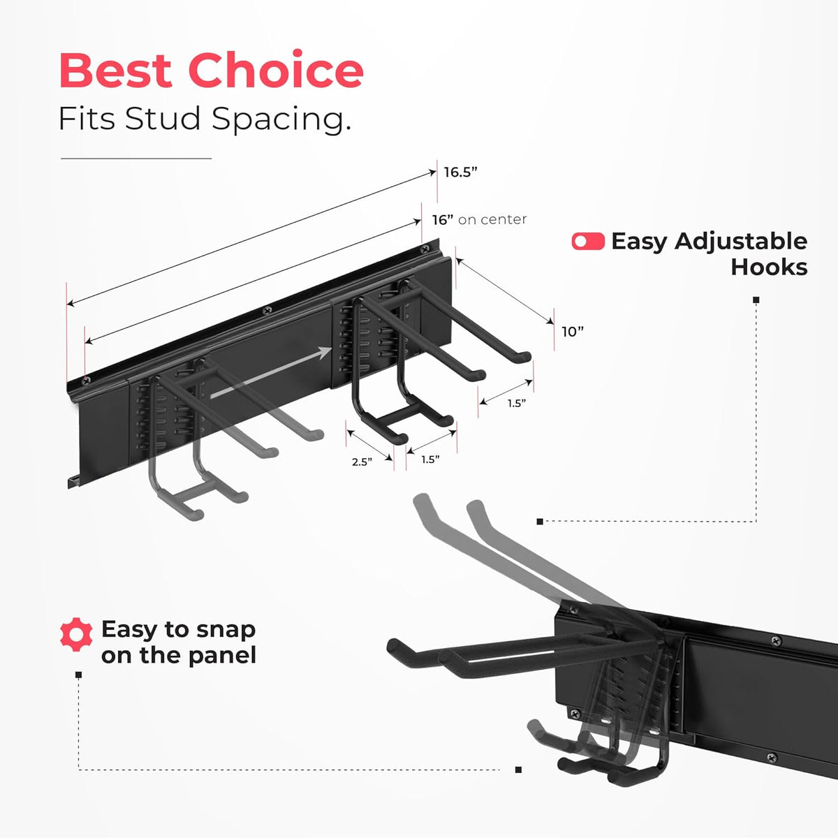 Garage Wall Organizer | 32" Heavy-Duty Tool Storage Rack | Adjustable Double-Layer Hooks | 200 lbs Capacity | Carbon Steel Wall Mount Holder for Shovels, Rakes, Ladders & Power Tools