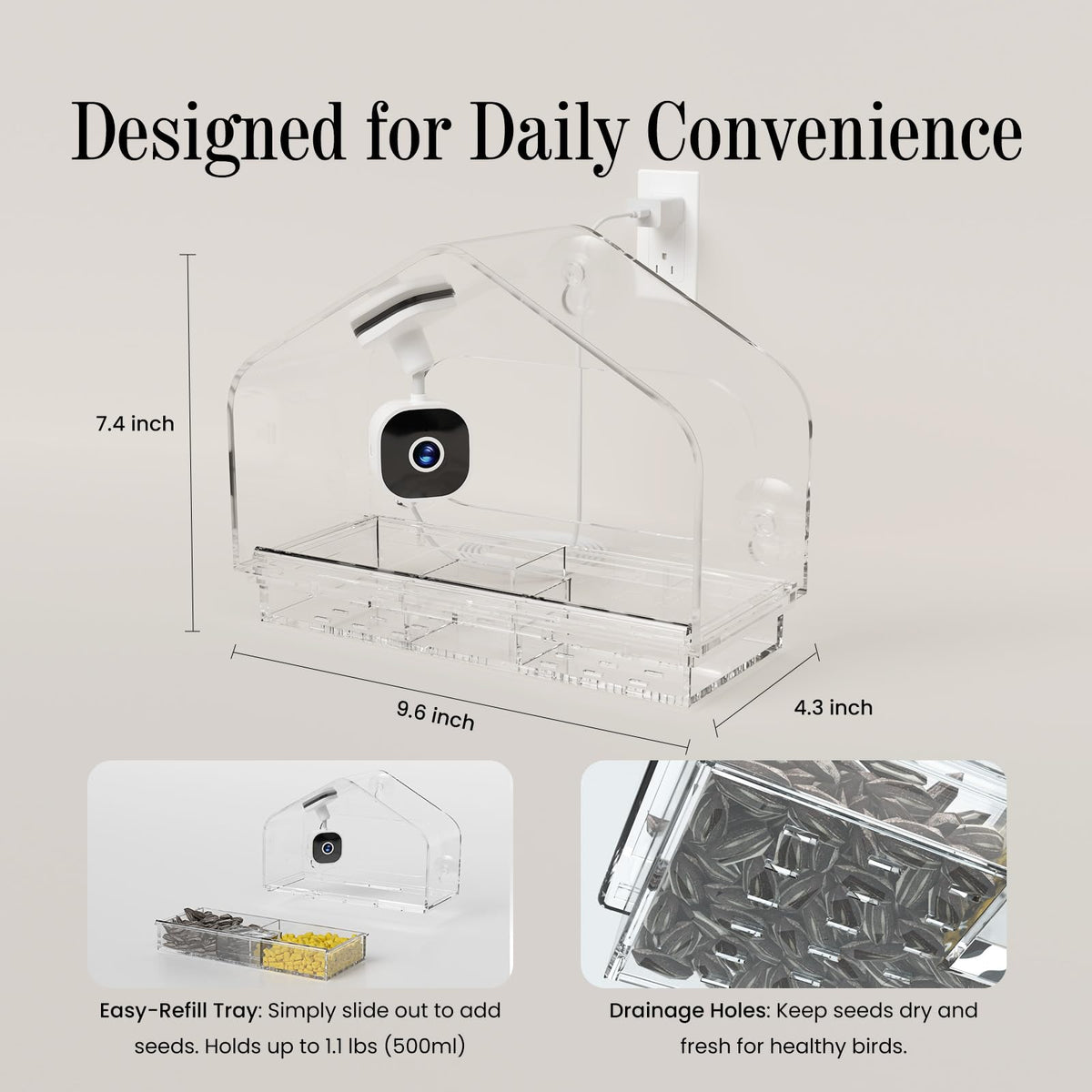 Window Bird Feeder with Strong Suction Cups and Smart Bird Camera