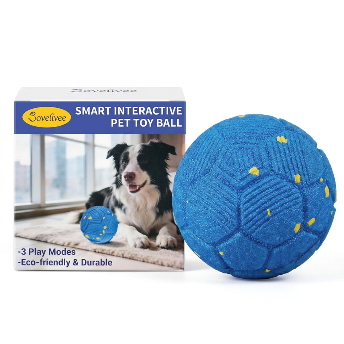 SOVELIVEE Interactive Dog Ball, Self-Rebounding Indoor Dog Toy for Small and Medium Dogs, Soft Textured Pet Play Ball for Home Engagement, Lightweight Dog Ball, Blue
