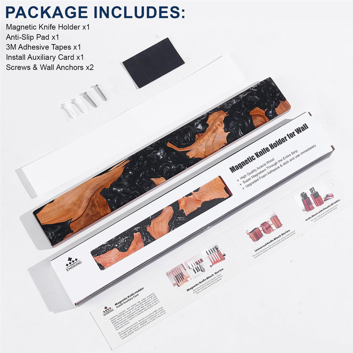 Magnetic Knife Holder for Wall, 16 Inch Burl Wood & Black Resin Strip