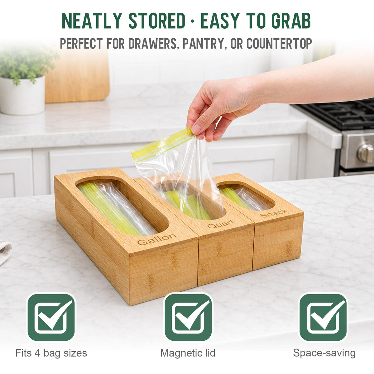 Gamtik Storage Bag Organizer for Kitchen Drawer, 5-Slot, Bamboo