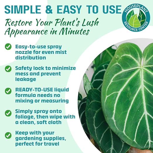 Houseplant Leaf Shine Spray – All-Natural Leaf Cleaner and Gloss for Healthy Shine & Better Photosynthesis | Perfect for House Plants and Foliage | 8 oz