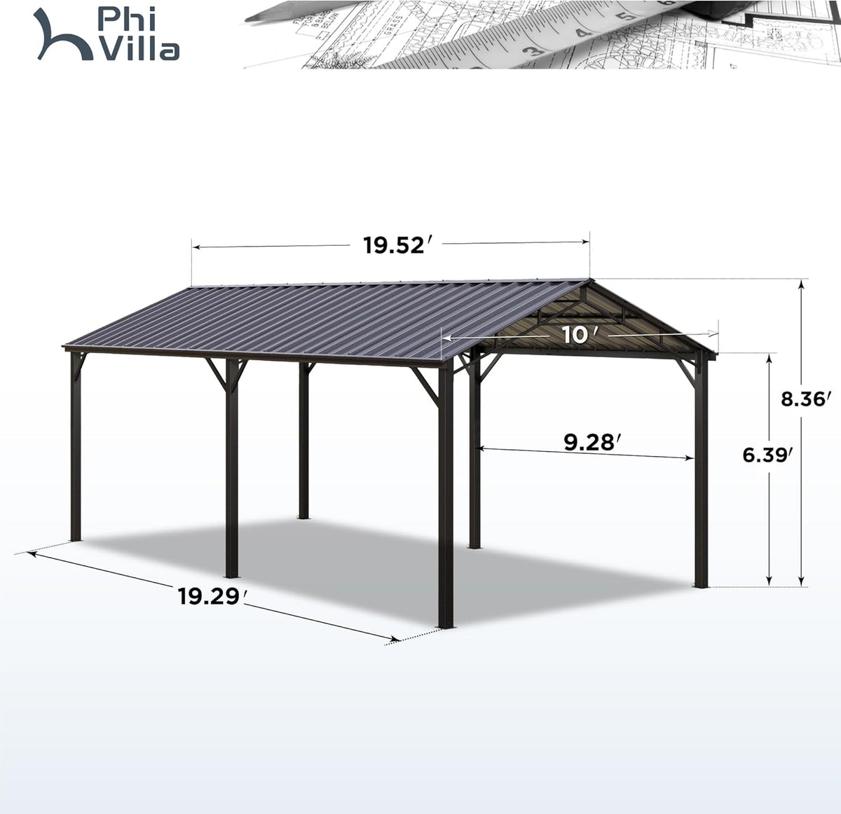 PHI VILLA 10 x 20 ft Carport Metal Carports with Galvanized Steel Roof, Sturdy Heavy Duty Metal Carport for Cars, Boats, and Tractors