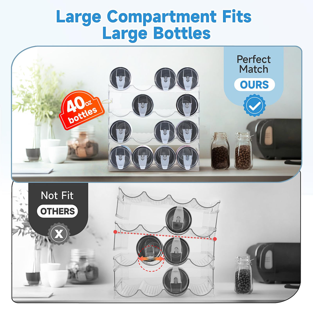 Amaoot Large Compartment Stackable Water Bottle Organizer for Cabinet