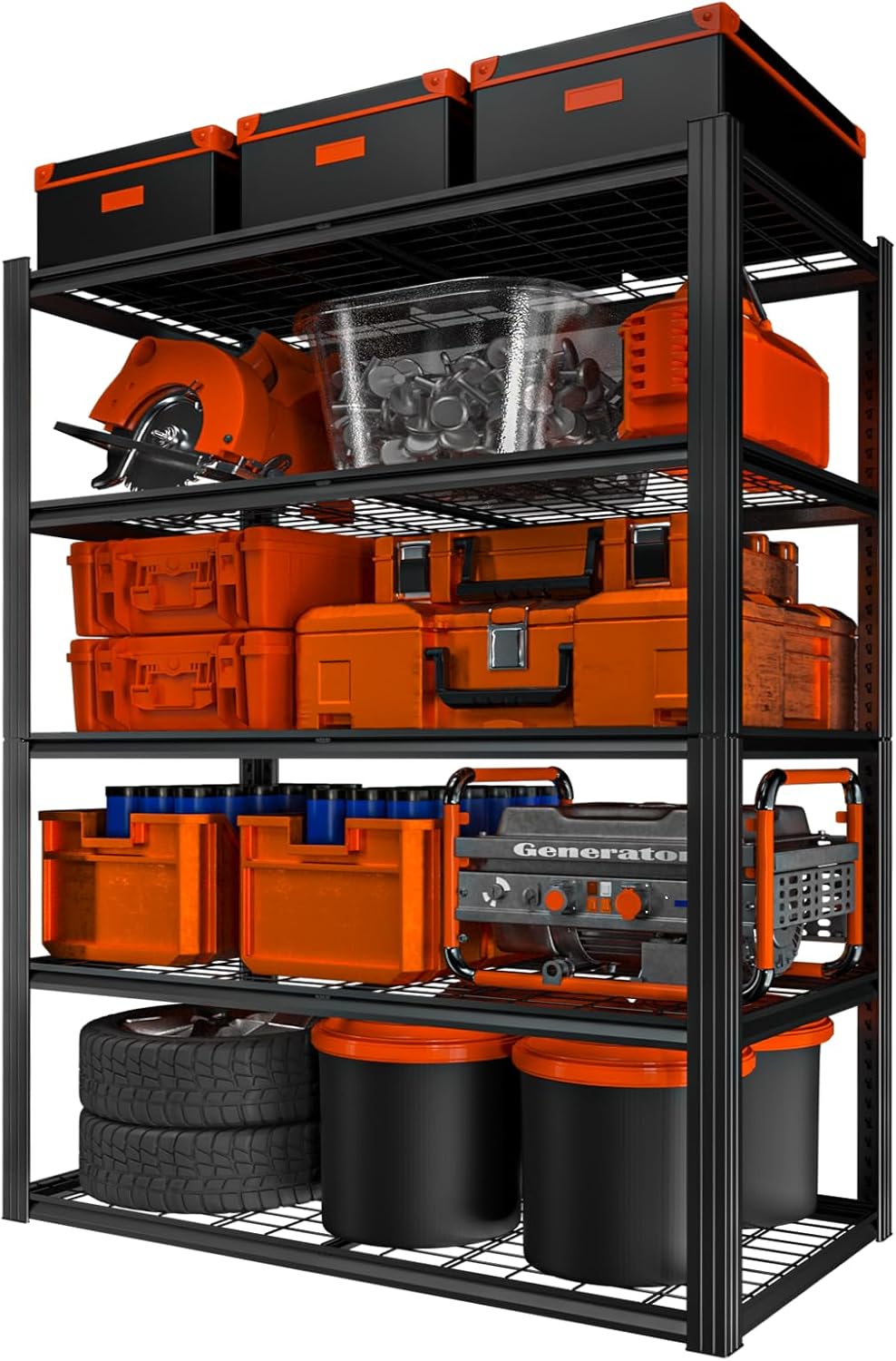 ROOMTEC 48" W Garage Shelving Heavy Duty,2800LBS Storage Shelves,5-Tier Adjustable Metal Shelving Utility Shelf Rack Garage Storage Organize for Storage Industrial, Warehouse, Basement