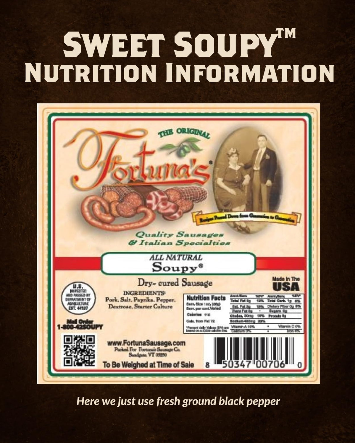 Fortuna's Sweet Soupy Salami - 2 x10 oz Sticks, Made in USA with All-Natural Pork, Nitrate-Free, Gluten-Free, & Dry-Cured - Perfect Snack for Any