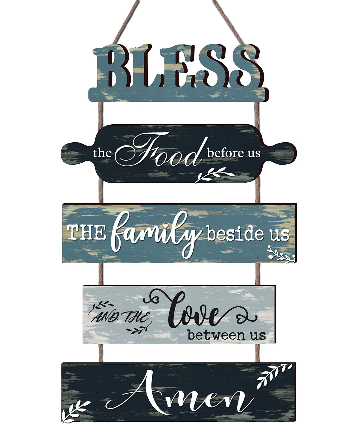 Bless the Food Before Us Teal Tone Farmhouse Kitchen Wall Plaques