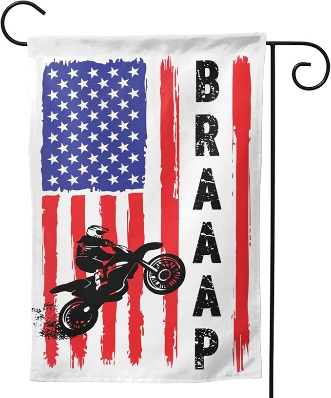 Braaap Motocross Dirt Bike American Flag Garden Flag 12x18 Inch Outdoor Decoration Banner House Flags Yard Farmhouse Garden Deco Indoor Sign, Colour6