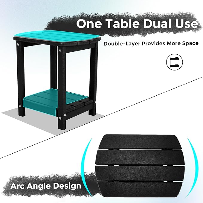 Adirondack Square Outdoor Side Table,2-Tier Storage Patio Side Table, HDPE End Tables for Backyard Pool Porch Garden Lawn(Black)