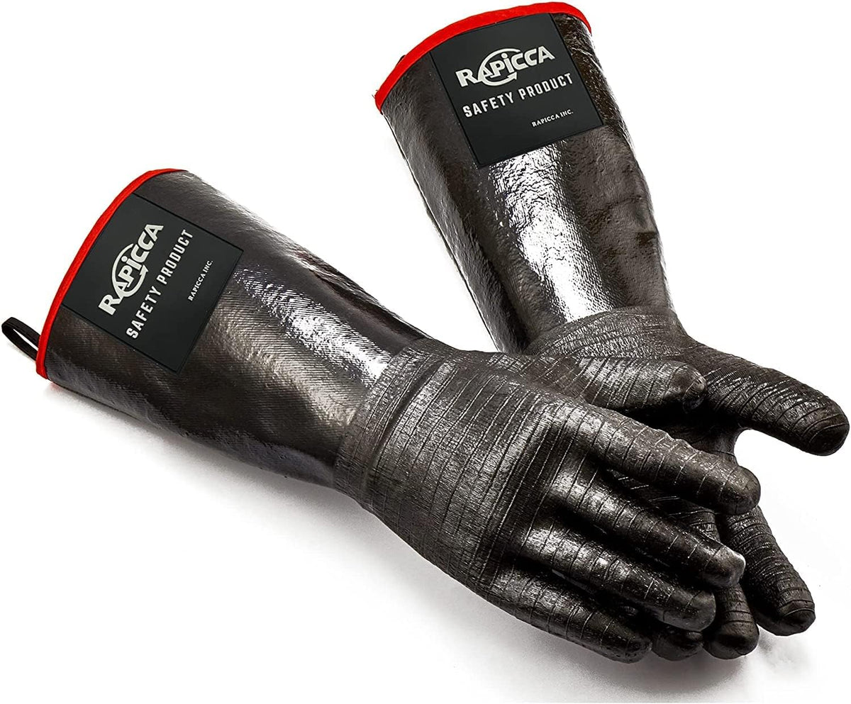 RAPICCA 700°F Heat Resistant BBQ Grill Gloves: Oil Resistant Waterproof for Smoking Grilling Cooking Barbecue Deep Frying Turkey Rotisserie Handling Hot Greacy Meat Stocking Stuffers - Long Sleeve