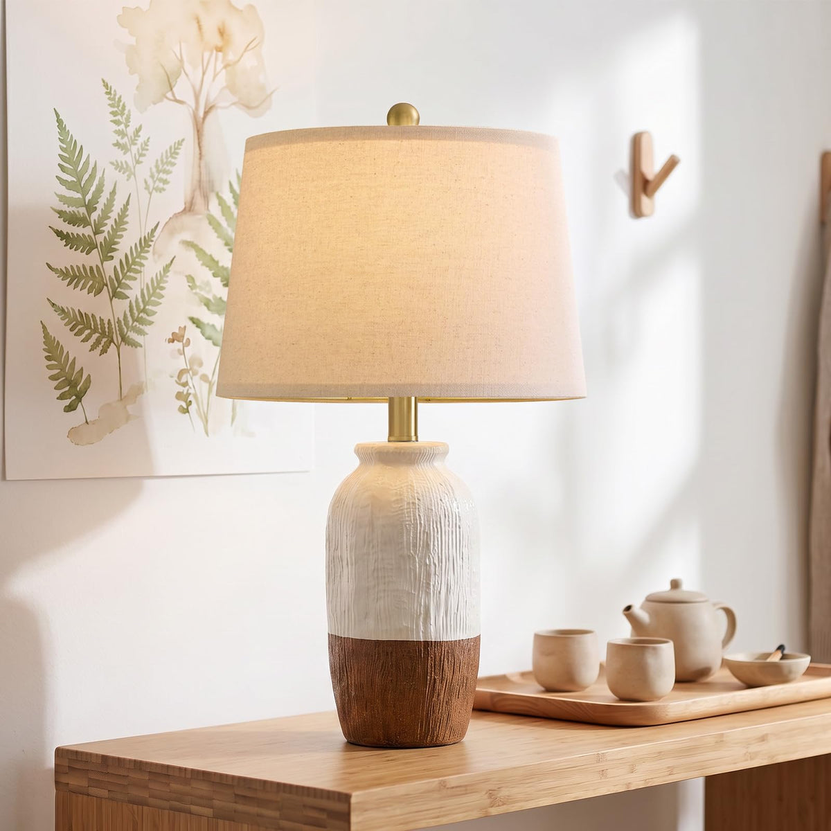 Vortether 22.5" White Ceramic Table Lamps for Bedroom, Boho Nightstand Lamp