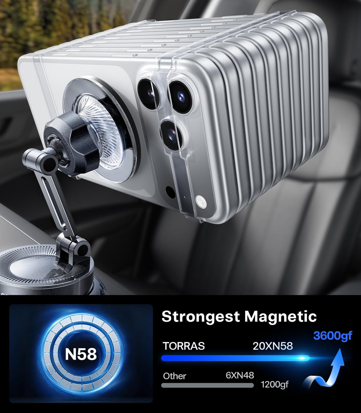 TORRAS 2026 Upgraded Vacuum Car Phone Holder for MagSafe Car Mount [98+ LBS Strongest Suction | 24 N58 Magnets] 360° Adjustable Magnetic Phone Holders for Your Car, for iPhone 18-12 Pro Max Plus Air