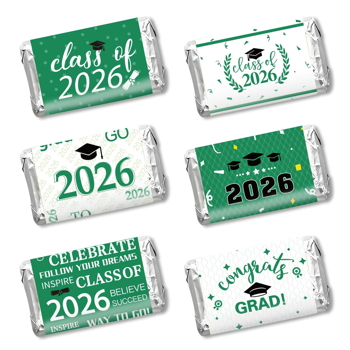 Graduation Party Decorations 2026 Graduation Label Stickers, 120PCS Congrats Grad Mini Green White Candy Wrapper Class Of 2026 Chocolate Bar Sticker