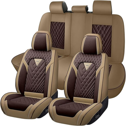 Truck Seat Covers for GMC Sierra 3500 2007-2026, Waterproof Premium Leather Full Coverage Car Seat Cover, Muscle Sport Style Auto Interior Seat Cover Sets (Full Set/Brown Coffee)