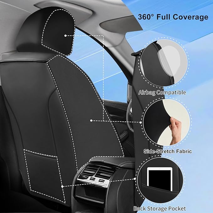 Fit CRV Car Seat Covers for Select Honda CRV CR-V 2011-2025 2026 - Premium Full Coverage Leather, Airbag Compatible, Waterproof & All Weather Seat Cushion Protector, Full Set, Black
