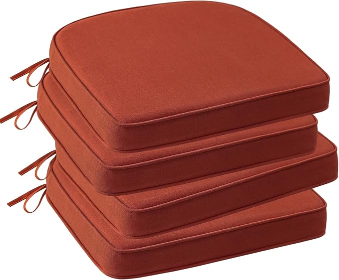Outdoor Sunbrella Round Corner Seat Cushion, 17"x16"x2", Set of 4, Non Slip Seat Cushion Pads with Removable Cover for Patio Furniture, Garden Yard Lawn, Spectrum Grenadine