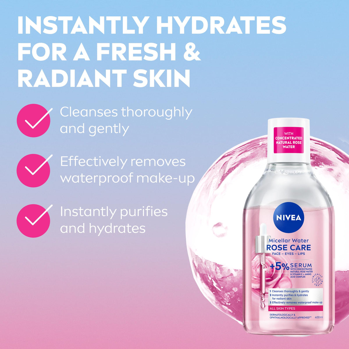 NIVEA Micellar Cleansing Water, Skin Breathe Rose MicellAIR, 400ml