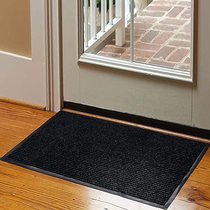 fani Heavy Duty Large Outdoor Indoor Entrance Doormat Waterproof Low Profile Entrance Rug Front Door Mat Patio Anti-Skid Rubber Back, 31x47 inch (Jet Black)