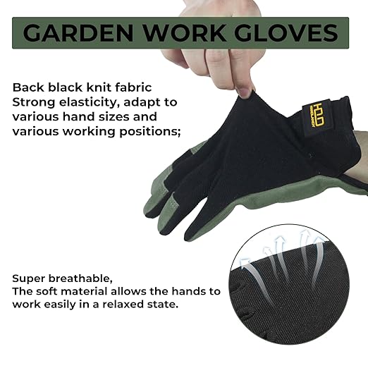 HLDD HANDLANDY Garden Gloves Men, Leather Utility Work Gloves for Gardening, Yardwork, Construction, Mechanics with Reinforced Palm, Green XL