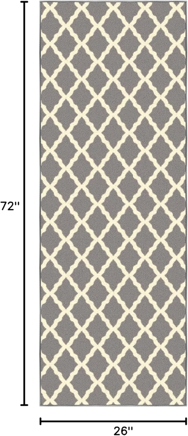 Ottomanson Hallway Runner Rug 2'2" x 6' Non Slip Trellis Area Rugs Easy to Clean Laundry Rug Runner Durable & Pet Friendly Floor Carpet Runners for Hallways Entryway Living Room Kitchen, Gray