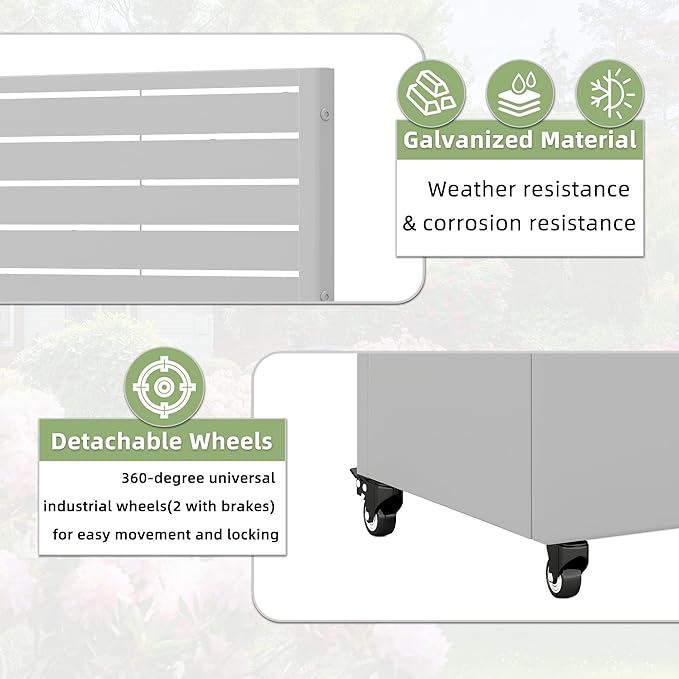 Casaphoria Metal Raised Garden Bed with Trellis and Wheels, 72"x47"x16" Planter Box for Climbing Plants, Vegetables & Vines, Features Drainage Holes and Privacy Screen (Grey-Louvered)