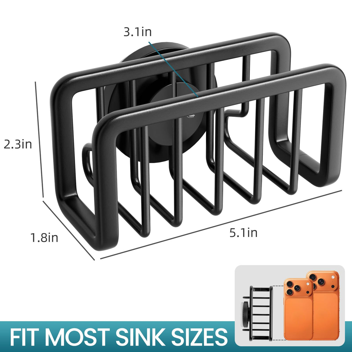 TAILI Rustproof Sponge Holder for Kitchen Sink with Suction Cup-Black