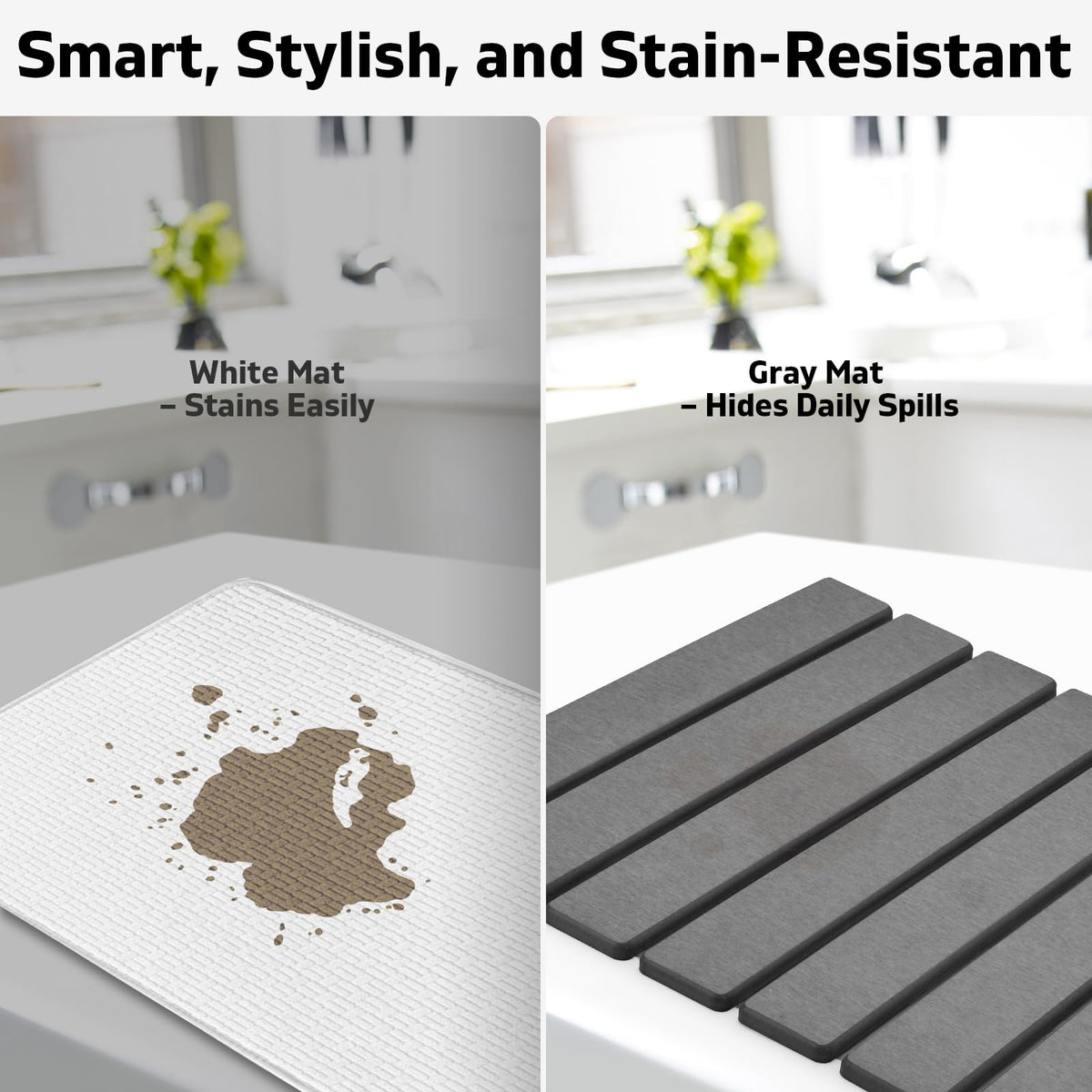 Large Stone Dish Drying Mat for Kitchen Counter – 24"(L)×16 "(W) Foldable Super Absorbent Diatomaceous Earth Stone Dish/Bath Mat, Kitchen Counter Mat for Plate Rack, Cup, Match Any Countertop - Gray