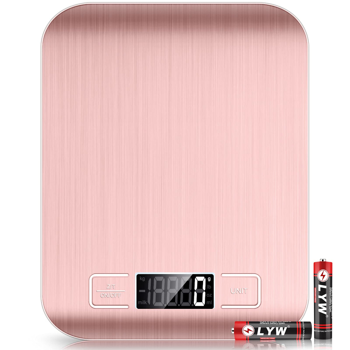 Mik-Nana Food Scale Pink, 10kg/22lb Digital Kitchen Scale Weight Grams and Oz for Baking and Cooking, 1g/0.1oz Precise Graduation, Easy Clean Stainless Steel