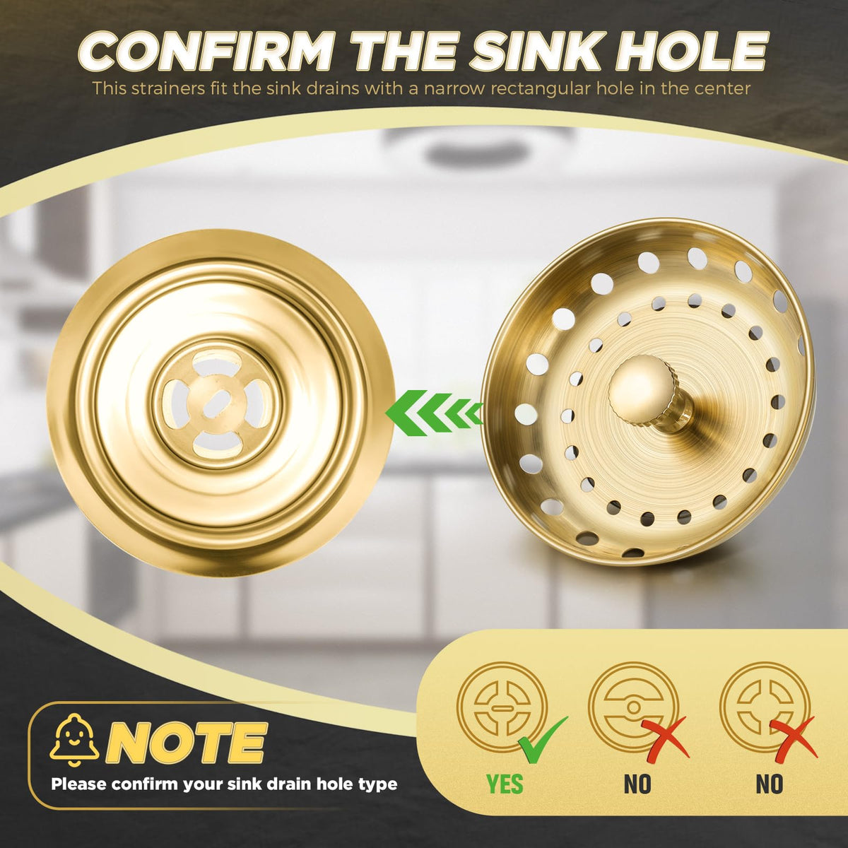Mudder 3 Pcs Kitchen Sink Drain Strainer and Stopper Stainless Steel Garbage Disposal Plug with Handle Universal Anti-Clogging Kitchen Sink Filter Sieve Basket Strainer(Brushed Gold)