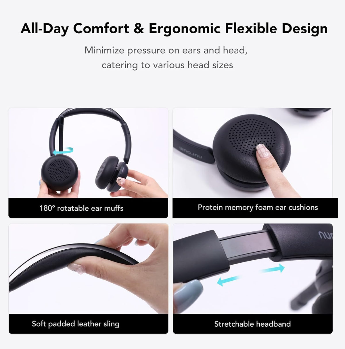 NUROUM Wireless Headset with Mic for Work, Bluetooth Headset with Noise Cancelling Microphone, Mute Button, USB for PC/Computer/Laptop for Zoom/Teams, Office/Call Center/Work from Home HP31DN