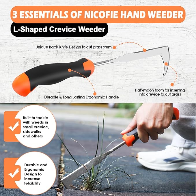 2025 Hand Weeder Tool, Rubber Handle Manual Weeder Puller Tool, Uprooting Weeding Tools, Crack Weeder Crevice, 4 Teeth Weeding Tool, Weeding Artifact Tool for Gardening(3 Pcs)