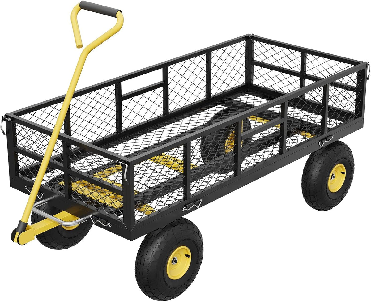 900 LBS Garden Dump Cart with Removable Sidewalls, Heavy Duty Steel Dump Wagon with 180° Swivel Handle & 10-inch Tires, Yard Cart Utility Wheelbarrow for Backyard Farm