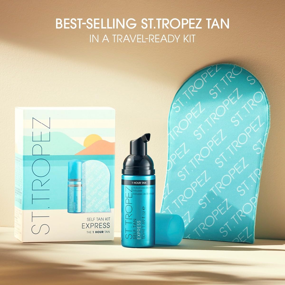 St.Tropez Self Tan Express Mini Kit: Travel-Sized Light/Medium/Dark 1-3 Hour Express Mousse and Tanning Applicator Mitt, Even & Natural, Vegan