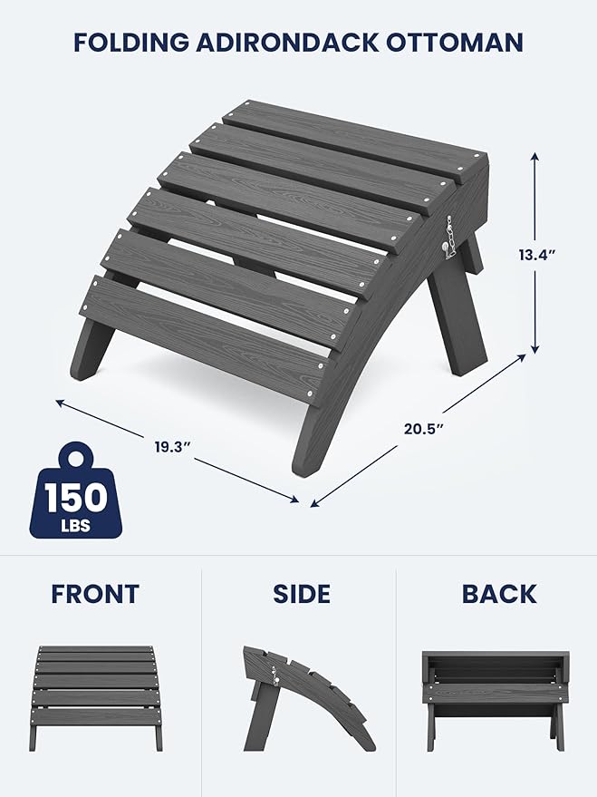 KINGYES Folding Adirondack Ottoman for Adirondack Chair, Grey