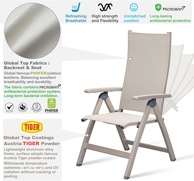 Adjustable Folding Chair, Indoor Bedroom, Outdoor Balcony, Patio, Lawn Yard Beach, Porch, for Comfortable Foldable Lounge Chair, Portable Cozy Recliner, Metal Frame