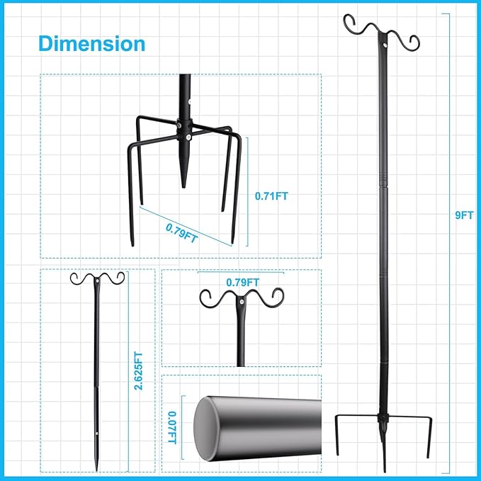 Outdoor String Light Poles, 9FT Metal Patio Light Poles Post for Outside with Fork for Outside Hanging Backyard Garden, Deck Lighting Stand for Parties, Wedding, Halloween Party Decor -2Pack