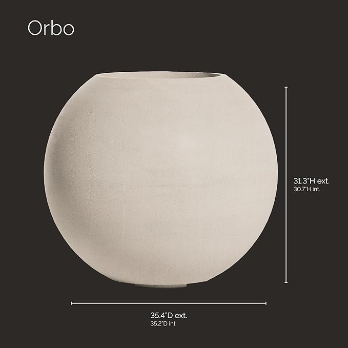 Orbo Large Planter – Fiberglass Indoor/Outdoor and Weather-Resistant Globe Planter (Sand Stone, 35.4" D x 31.3" H)