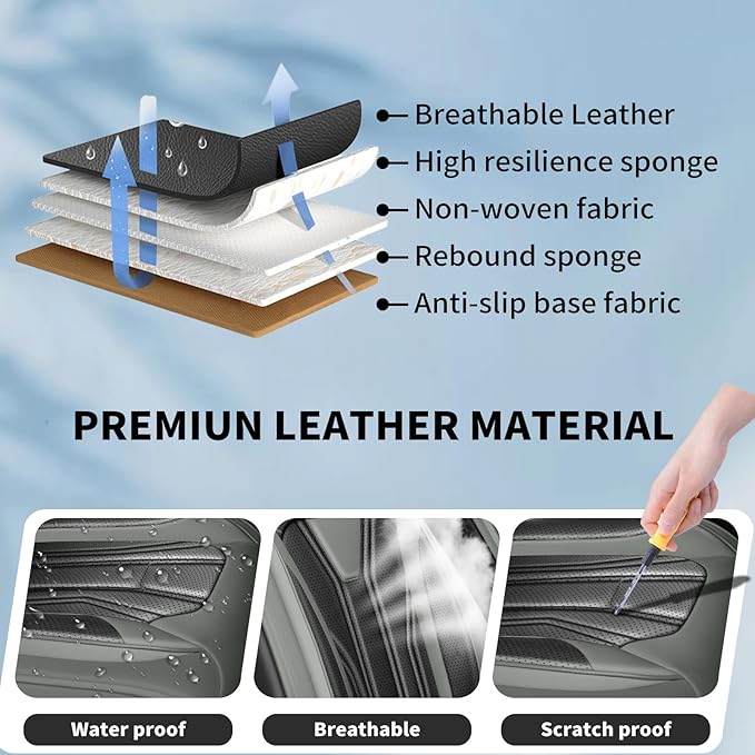 Fit Frontier Car Seat Covers Premium Leather for Nissan Frontier 2009-2025 2026. Waterproof， Breathable, Scratch-Resistant & All-Weather Seat Cushion Protector（Front Seat,Gray&Black