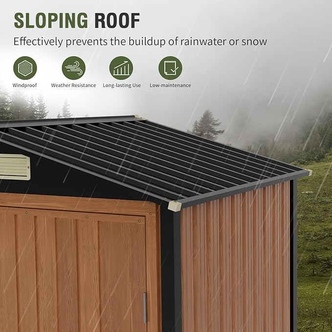 Outdoor Storage Shed 6x4 Ft, Lockable Metal Garden Shed with Window, Tool Shed Tiny House Vertical Outside Storage Building for Backyard, Lawn, Patio, Bike