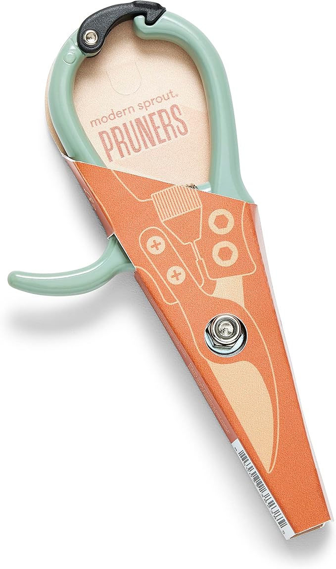 Modern Sprout Hand Pruners - Lightweight Pruning Shears W/Easy Lock- Gardening Scissors - Bypass Sharp Carbon Steel Blade - Rust Resistant - Garden Tools - Reusable Holster - Green